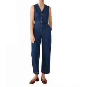 NEW FAHERTY denim giselle jumpsuit in dusk dive wash